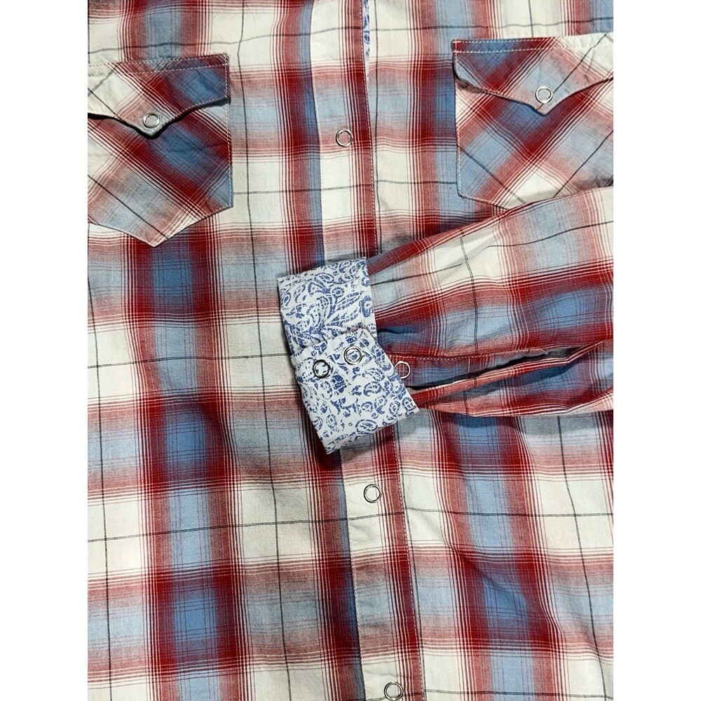 Roper Western Shirt Women’s XL Red Blue Plaid Paisley Snap Long Sleeve Cotton - Picture 11 of 11